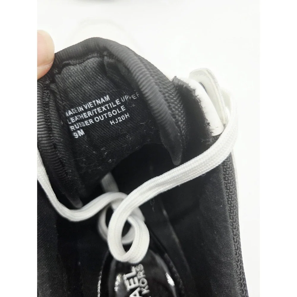 Michael Kors White Cheetah Knit Trainer Black Size 9M Black Leather Wedge‎ Shoes